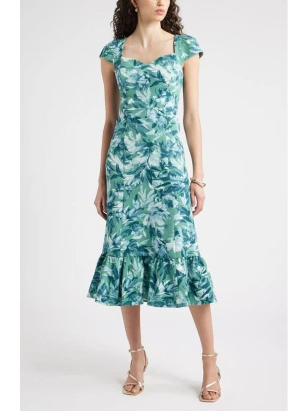Chelsea28 Green Floral Sweetheart Midi Dress XL Wedding Guest NWOT
